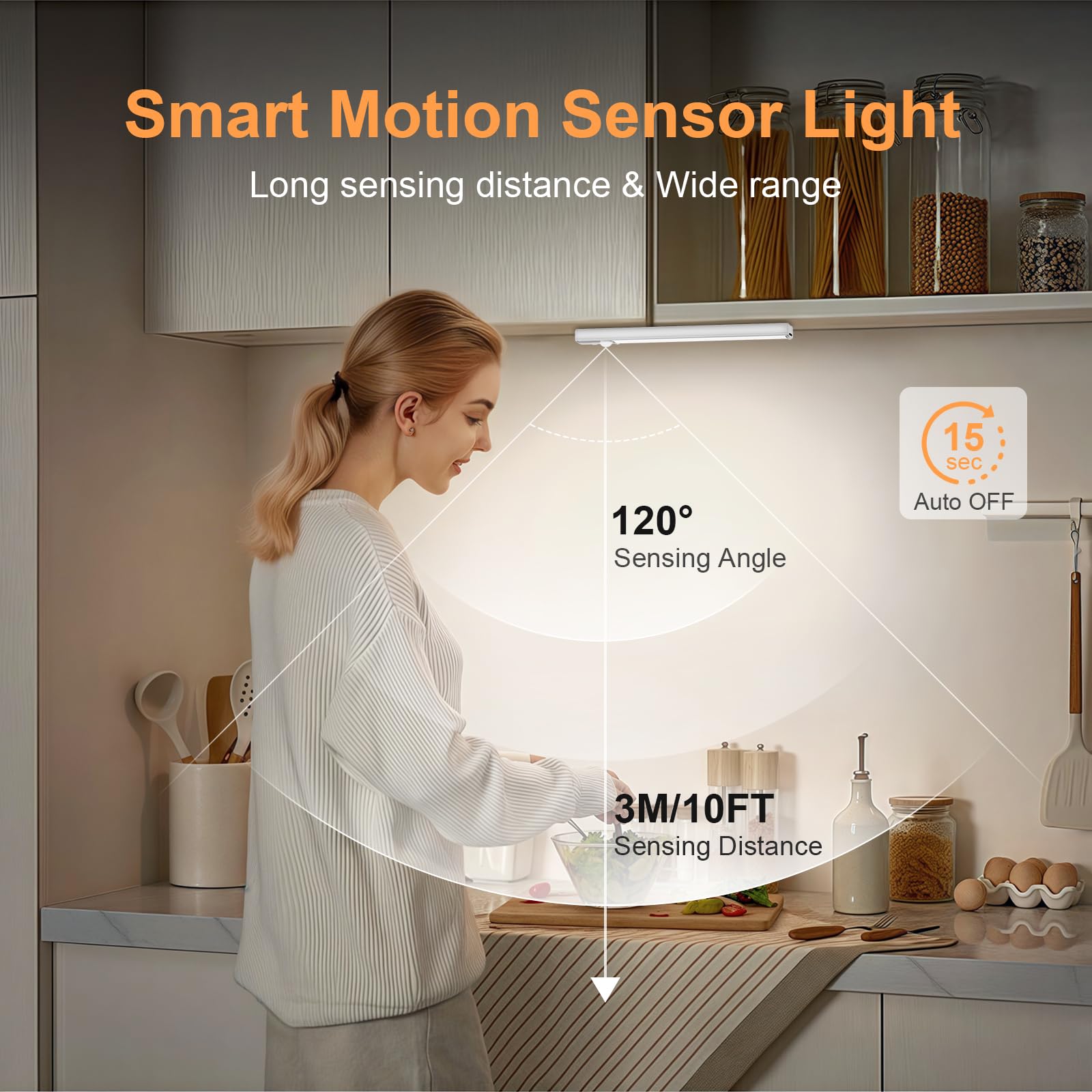 daphomeu 5 Pezzi LED Sottopensile Cucina, Dimmerabile Luce led Sottopensile, 20cm Bianco Freddo Luce Armadio led con Sensore, wireless luci ricaricabile magnetica per scale, armadio