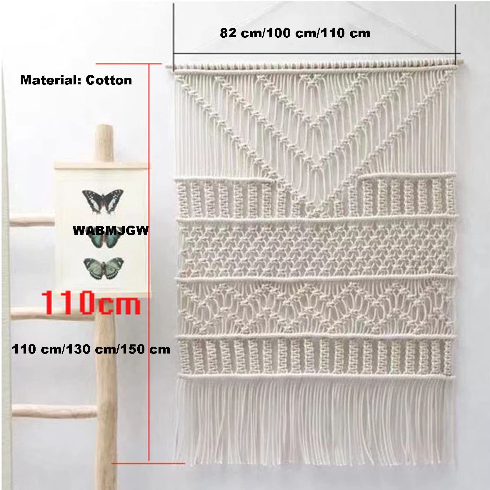 Tapiz Colgante de Pared de macramé, decoración Boho Rectangular, Tapiz de macramé Tejido a Mano, Cuerda de algodón, Arte de Pared, Dormitorio Bohemio decoración,Beige-82x110cm