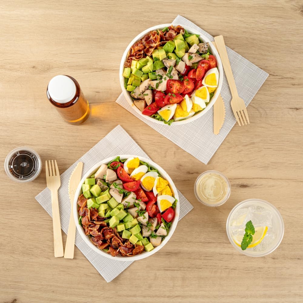 Restaurantware Pulp Safe No PFAS Added 32 Ounce Salad Bowls 100 Disposable Bowls - Lids Sold Separately Home Compostable White Bagasse Bowls Freezable For Cold Foods