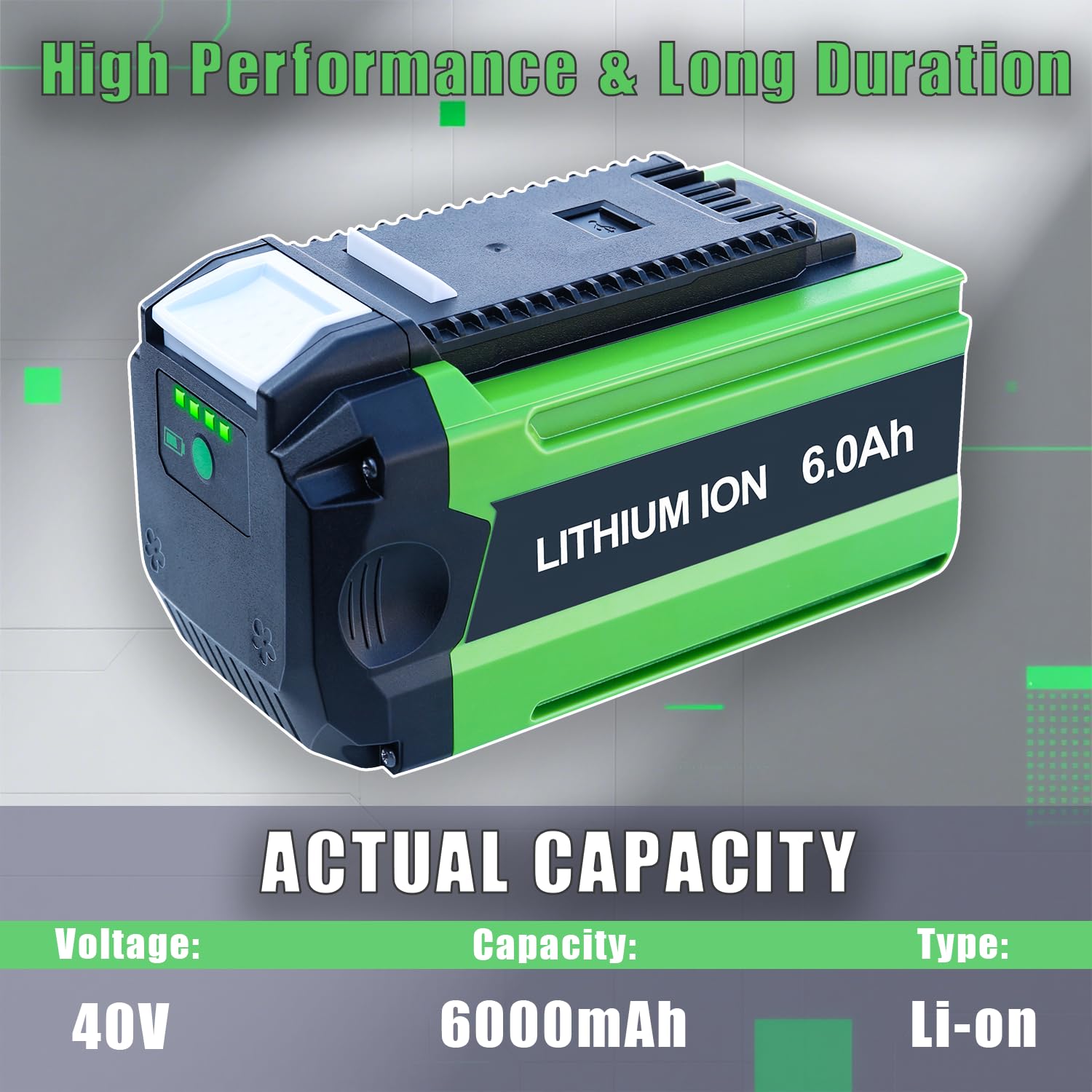 6000mAh Li-Ion Batería Repuesto para Greenworks 40V | Compatible con Greenworks G-MAX 40V, GDC40K2, GDC40K4, MO40L02, MO40L2512, MO40L410 Herramientas eléctricas