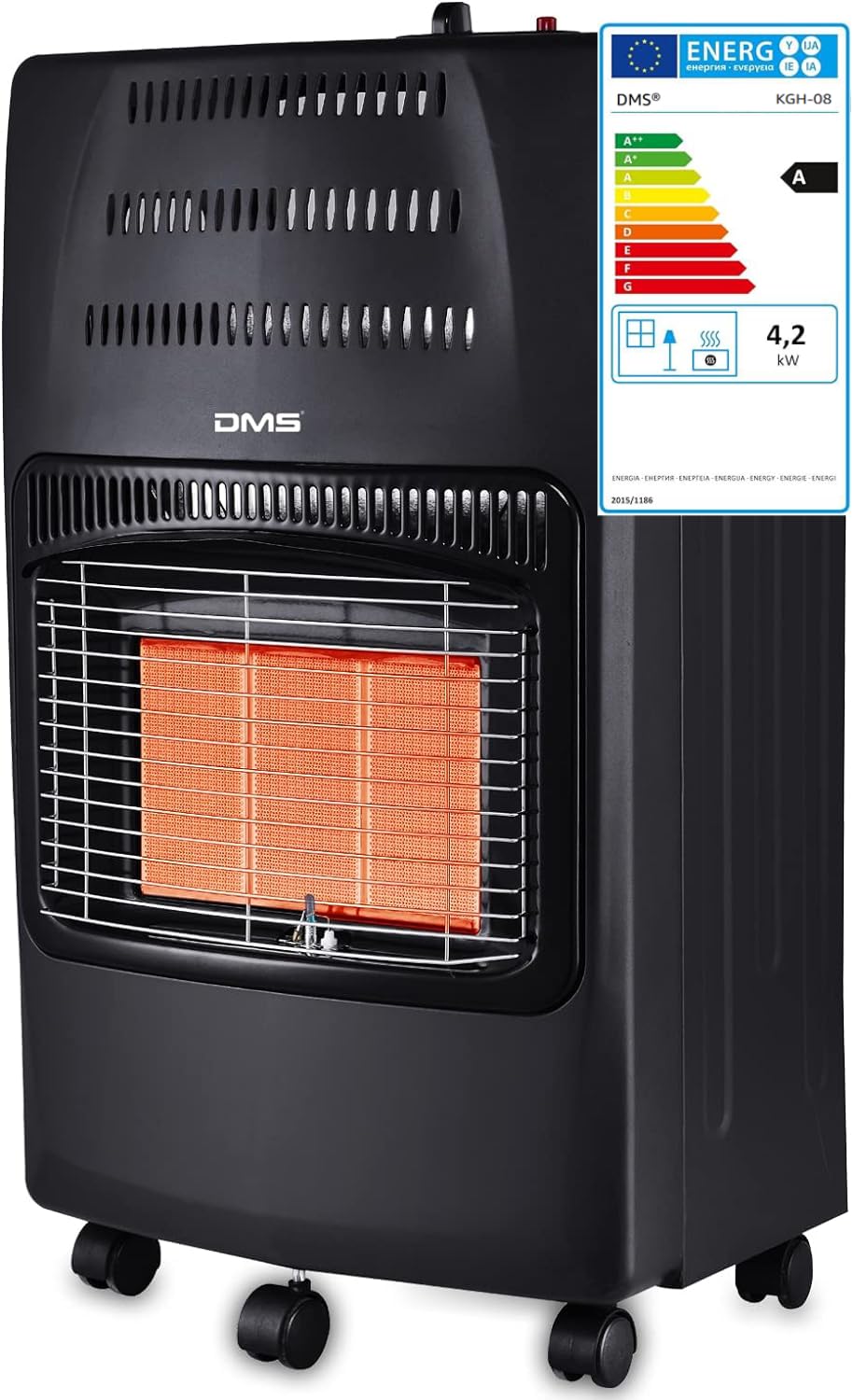 DMS® Gasheizofen 4200W Heizgerät Gasheizung Gasheizer Infrarot Keramikbrenner inkl. Gasdruckregler Gasschlauch, Heizstrahler Gasheizgerät, Infrarot, Butan- Propangasflaschen bis 15kg [EEK A] (Schwarz)