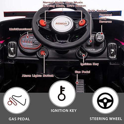 Miniatura 4 de AOKOY Ride On Police Car for Kids, 12V Battery Powered Kids Ride On Car with Remote Control Electric Sports Car with Alarm Lights Ride On Drift Car