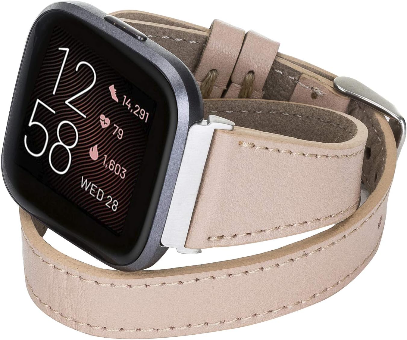 Venito Serena Leather Double-Wrap Slim Watch Band Compatible with Fitbit Versa/Versa 2 / Versa Lite