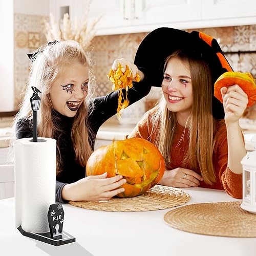 Miniatura 10 de Namalu Toallero de papel de murciélago de Halloween con base de ataúd, espeluznante decoración rústica de Halloween para cocina y baño, divertido