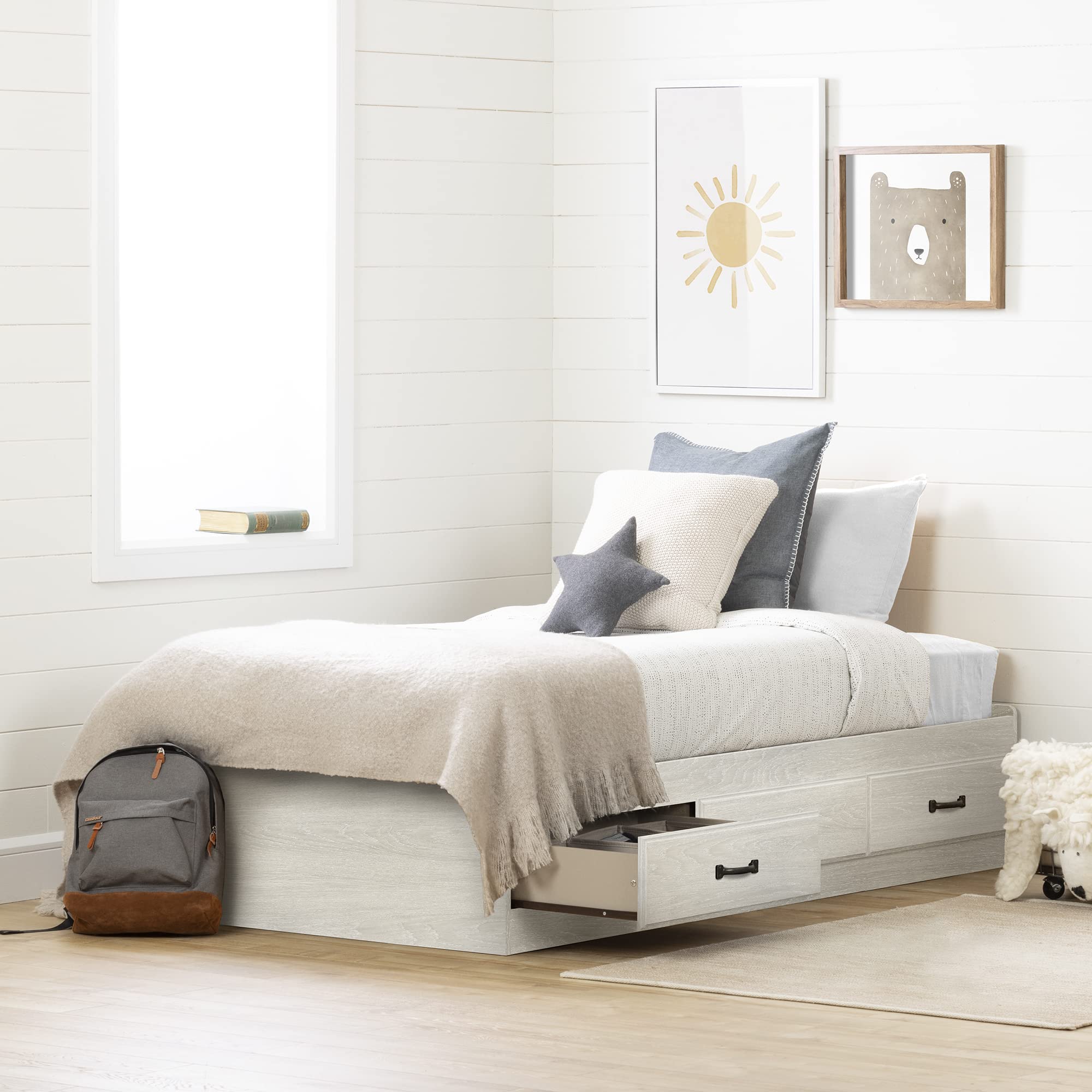 South Shore Ulysses Mates Bed with 3 Drawers, Twin 39-inch, Winter Oak