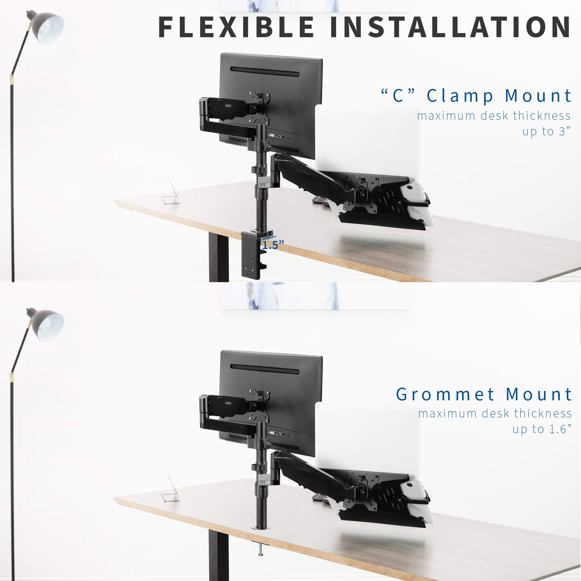 VIVO Dual Arm Monitor + Laptop Mount for 17 to 32 inch Screens and 10