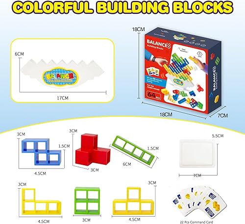 Miniatura 3 de Juego de bloques apilables de equilibrio de torre, 64 piezas, apilamiento de juguete de equilibrio para niños, torre de construcción de balancines,