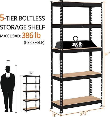 Miniatura 3 de Topeakmart 3 estantes de 5 niveles estantes de almacenamiento de metal estantes de almacenamiento de garaje estantes de almacenamiento ajustables