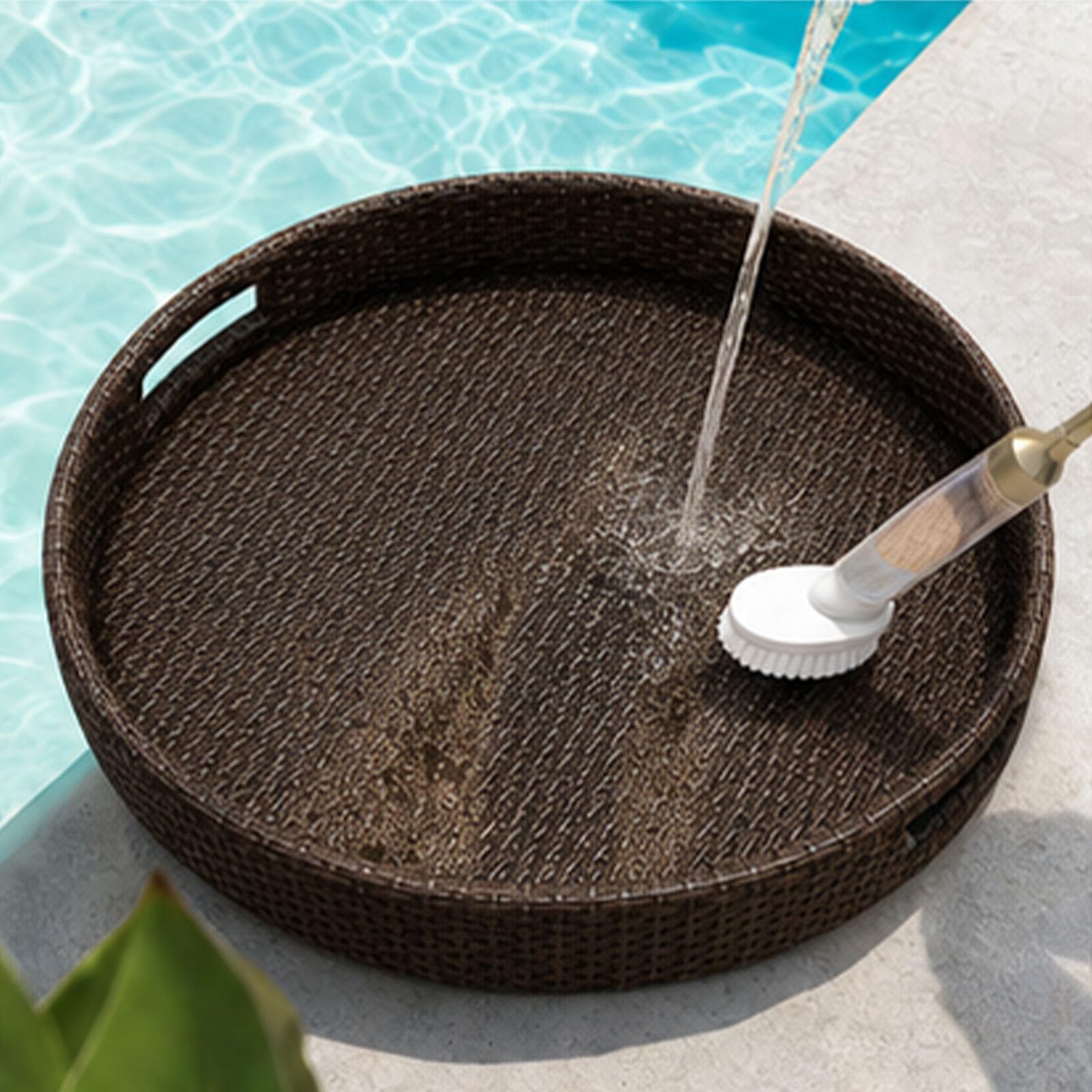 Vassoio Galleggiante, Vassoio da Portata Galleggiante in Rattan di Lusso, Ideale per Pasti Completi E Calici di Vino; Perfetto per Spuntini in Famiglia A Bordo Piscina CoffeeRound-80CM