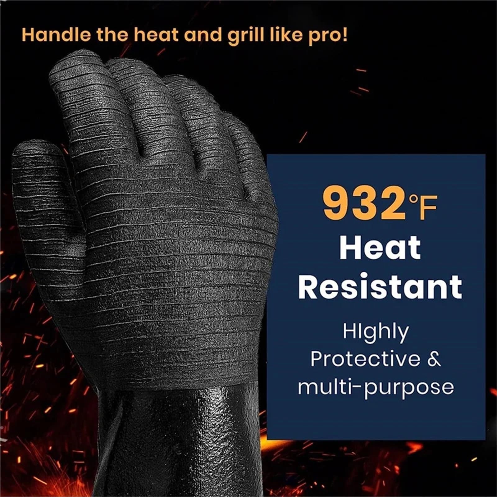 MRKU Backhandschuhe, Ofenhandschuhe, Grillhandschuhe, Neoprenbeschichtung, hitzebeständig, ölbeständig, mikrowellengeeignet, Grillhandschuhe