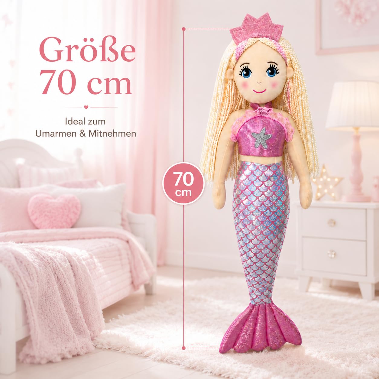 Sweety Toys 11889 Stoffpuppe Meerjungfrau Plüschtier Prinzessin 70 cm rosa