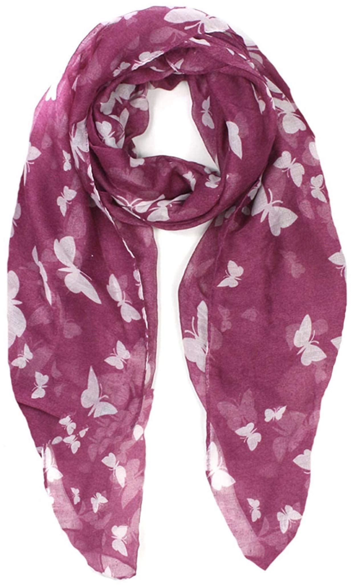 London Scarfs Women s fashion Butterfly Print Long Scarves floral Neck Scarf Shawl (Maroon/White)