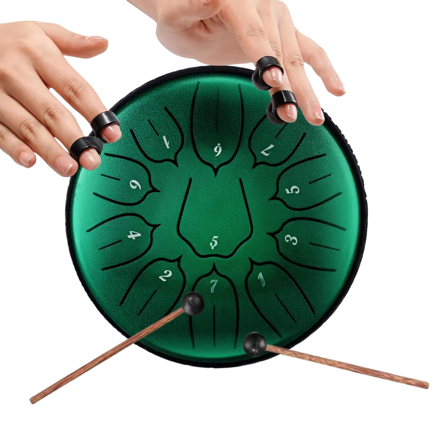 Zungentrommel Steel Tongue Drum Satz, 6 Zoll 11 Tone D-Dur Tongue Drum, Stahlzungentrommel Handpan Steel Drum mit Trommeltasche für Meditation, Klangheilung (Grün)