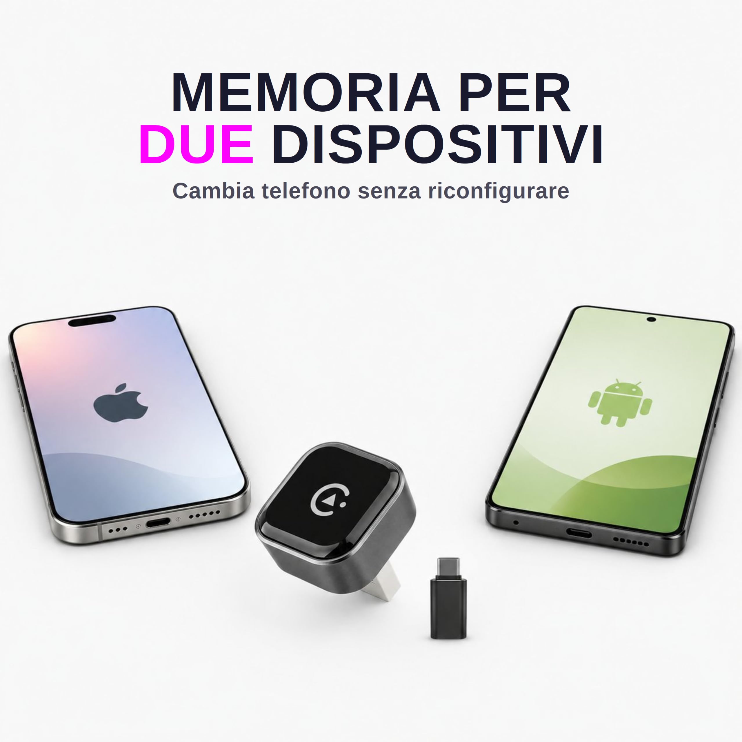 Adattatore CarPlay Wireless e Android Auto 2 in 1 - WiFi 6 5GHz Mini USB Converte Cavo in Wireless - Plug & Play Connessione Rapida 9s per iPhone iOS 10+ Android 11+ Auto dal 2016