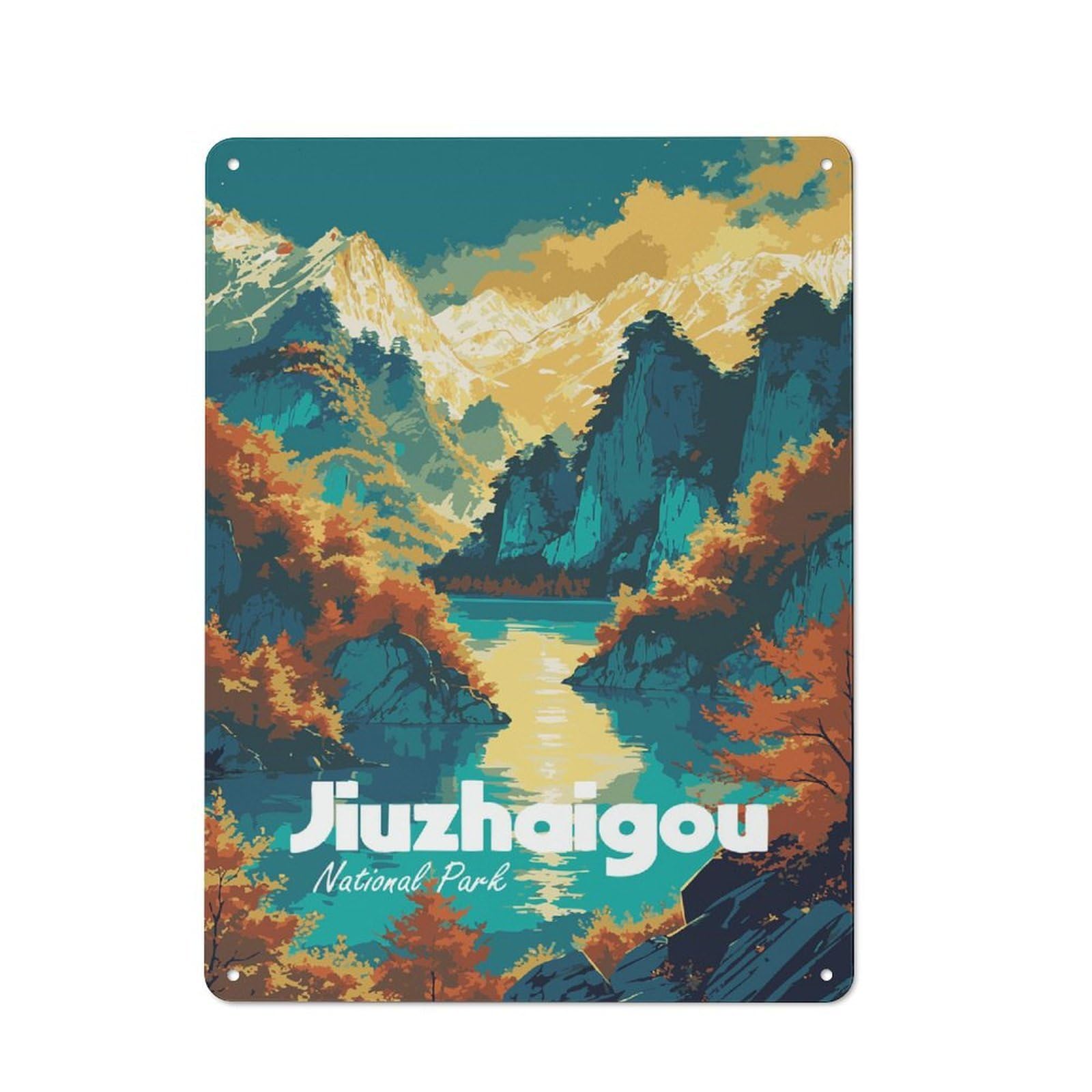 Junmoney Style-2 Jiuzhaigou National Park Landscape Art Rustic Printed Metal Sign 40X30cm For Bar Or Restaurant, For Bar Decor Enthusiasts