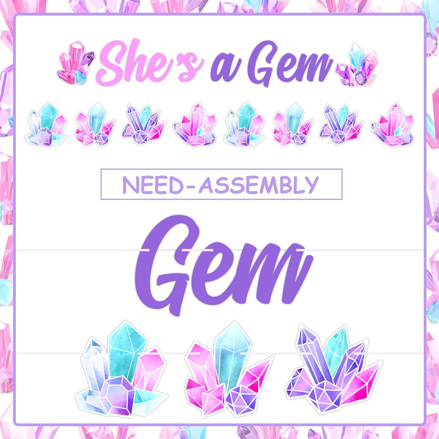 Gem Birthday Party Decorations She’s A Gem Banner Garland Gemstone Hanging Decors for Girl Pink Purple Crystal Jewel Gem Stone Bachelorette Decor Geology Crystal Diamond Bridal Shower Party Supplies