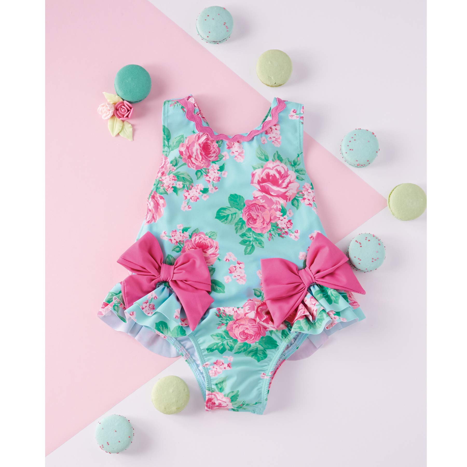 Mud Pie girls Classic Floral Bow Swimsuit, Blue, 2T US