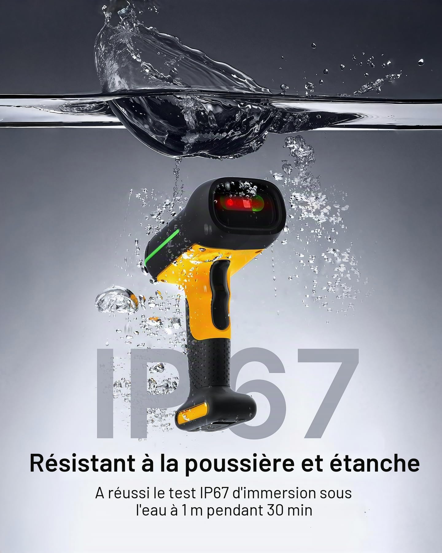 Inateck Scanner de Codes-Barres Industriel Bluetooth, Scanner de Codes 1D 2D QR sans Fil avec IP67 Étanche et Antipoussière, Handscanner avec Application et SDK, BCST-75