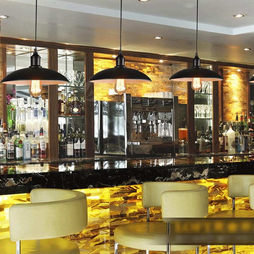 Black Finish Retro Industrial Style Pot Lid Chandelier Creative Single Head Iron Hanging Lamp Adjustable Height Dining Room Kitchen Barn Simple Pendant Light