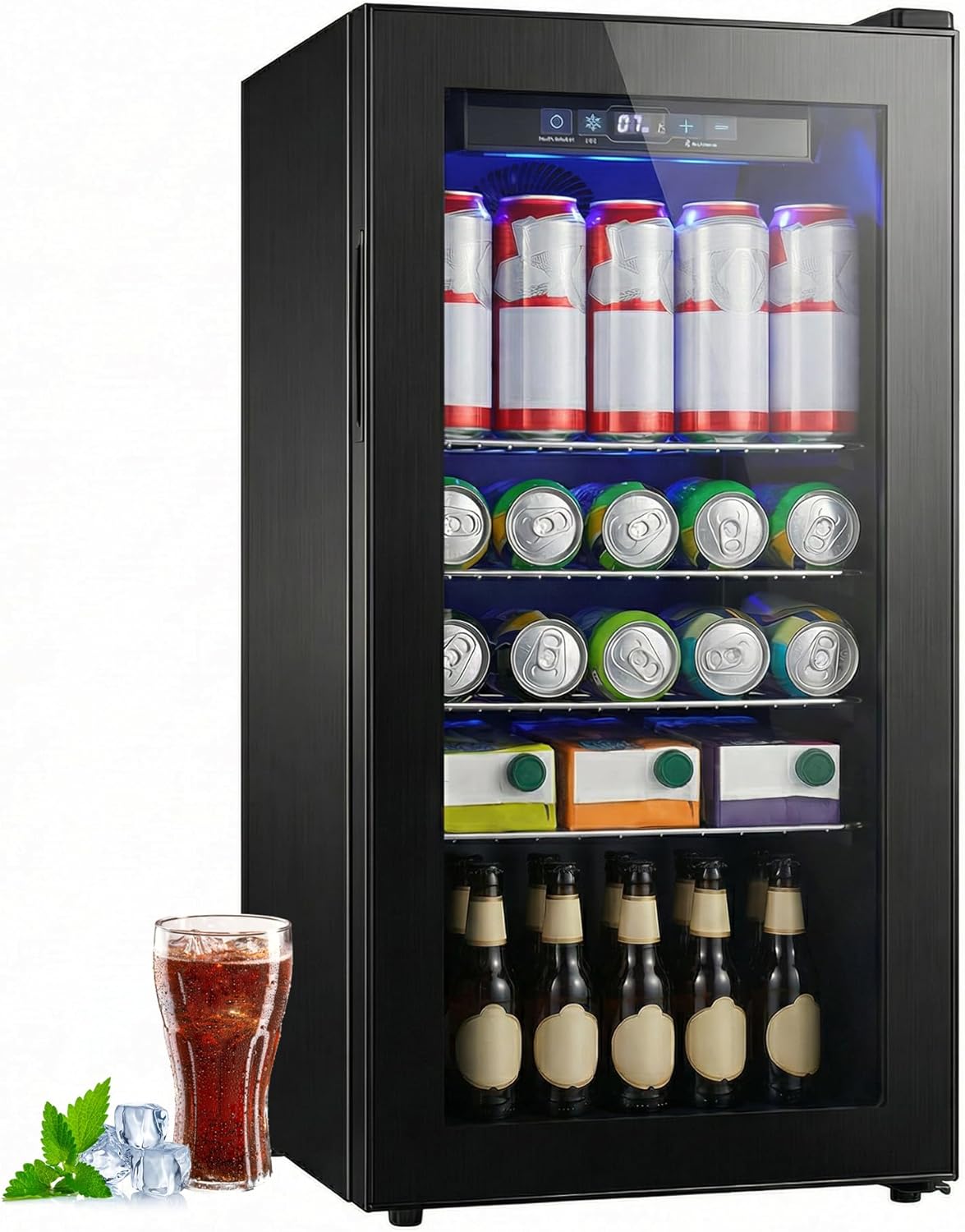 Beverage Refrigerator, 160 Can Mini Fridge Glass Door for Soda, Beer or Wine with LED Light, Temperature Control, Compact Mini Bar Adjustable Removable Shelves for Home/Office 4.0 Cu.Ft