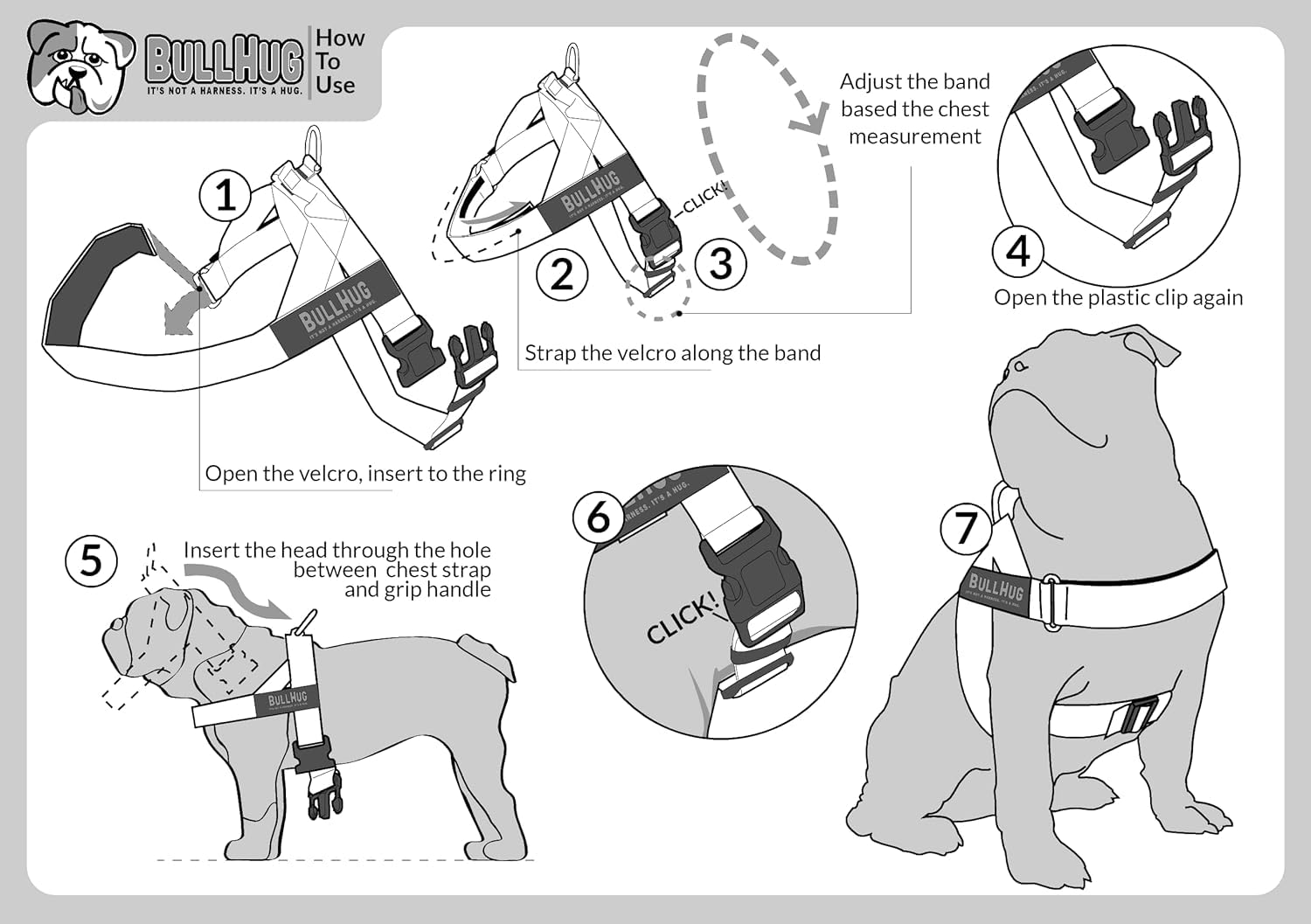 BULLHUG Arnés ajustable para perro, sin tirones, sin estrangulamiento, para bulldogs ingleses, bulldogs franceses, pugs y razas de pecho ancho, paseos fáciles y seguros (negro, mediano)