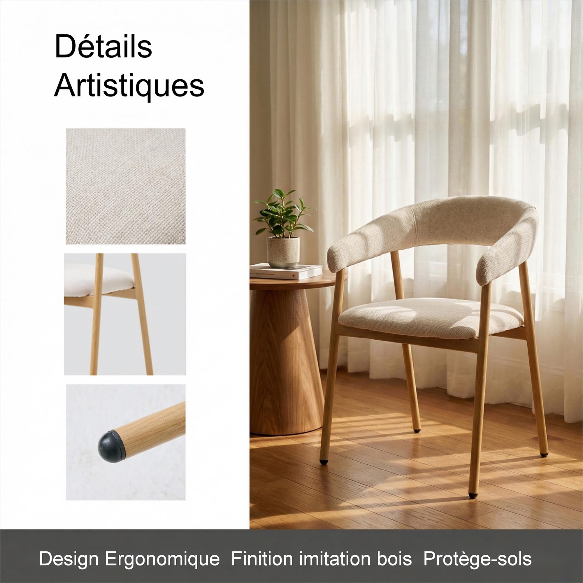 Ensemble 6 Chaises Salle à Manger Beige-Couleur chêne