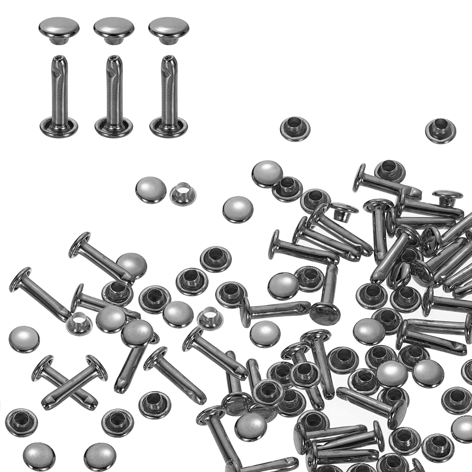 sourcing map 80 Sets Double Cap Rivets 6x12mm Carbon Steel Round Head Snaps Studs Fasteners Tubular Metal Studs for Leather Craft Repairs Decoration, Gunmetal