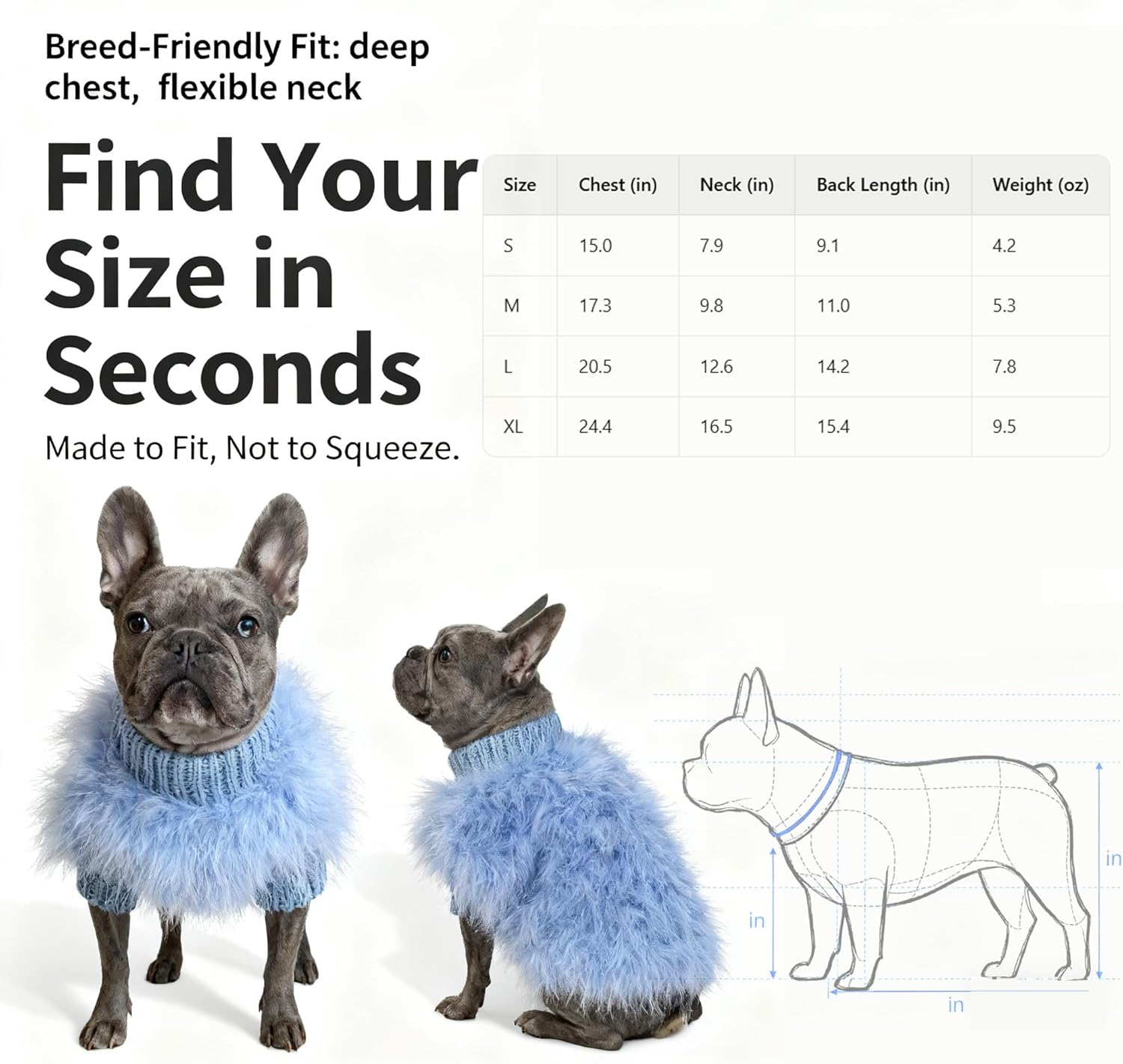 Fluffy Dog Sweater for Small Medium Dogs – Feather Look Knit Pet Outfit for Winter, Party, Photoshoot & Holiday Wear (Sky Blue,M)