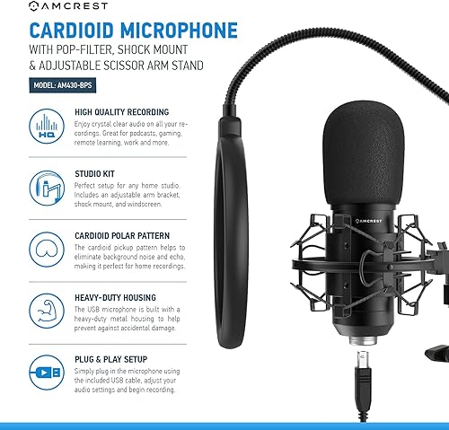 Miniatura 2 de Amcrest Micrófono USB para grabaciones de voz, podcasts, juegos, conferencias en línea, transmisión en vivo, micrófono cardioide con brazo de brazo,