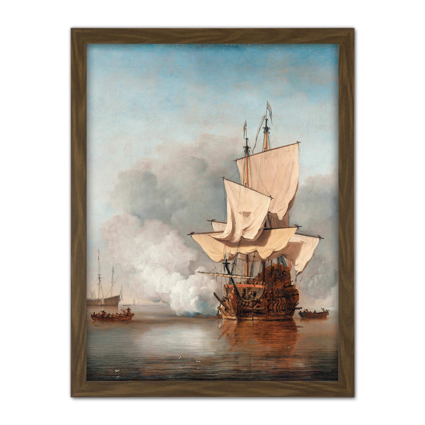 Artery8 The Cannon Shot Battle At Sea Illustration Artwork Framed Wall Art Print 18X24 Inch