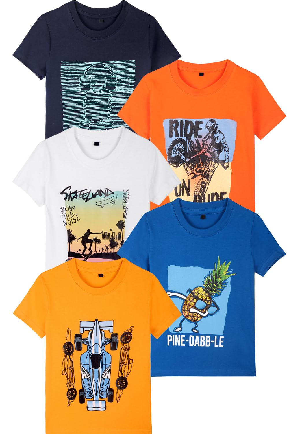T2F Boy's Cotton Printed Regular Fit T-Shirt (Pack 0f 5)