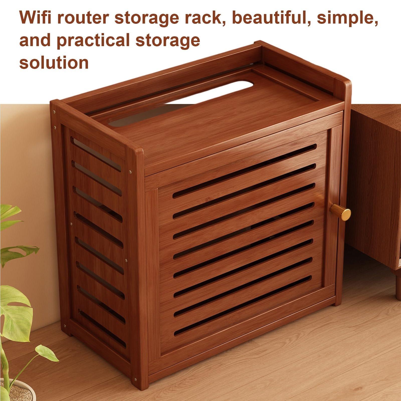 Caja De Almacenamiento WiFi De Bambú, Mueble Organizador De Cables Y Regleta, para hogar y Oficina(40 * 28 * 43cm/15.8 * 11 * 16.9in)