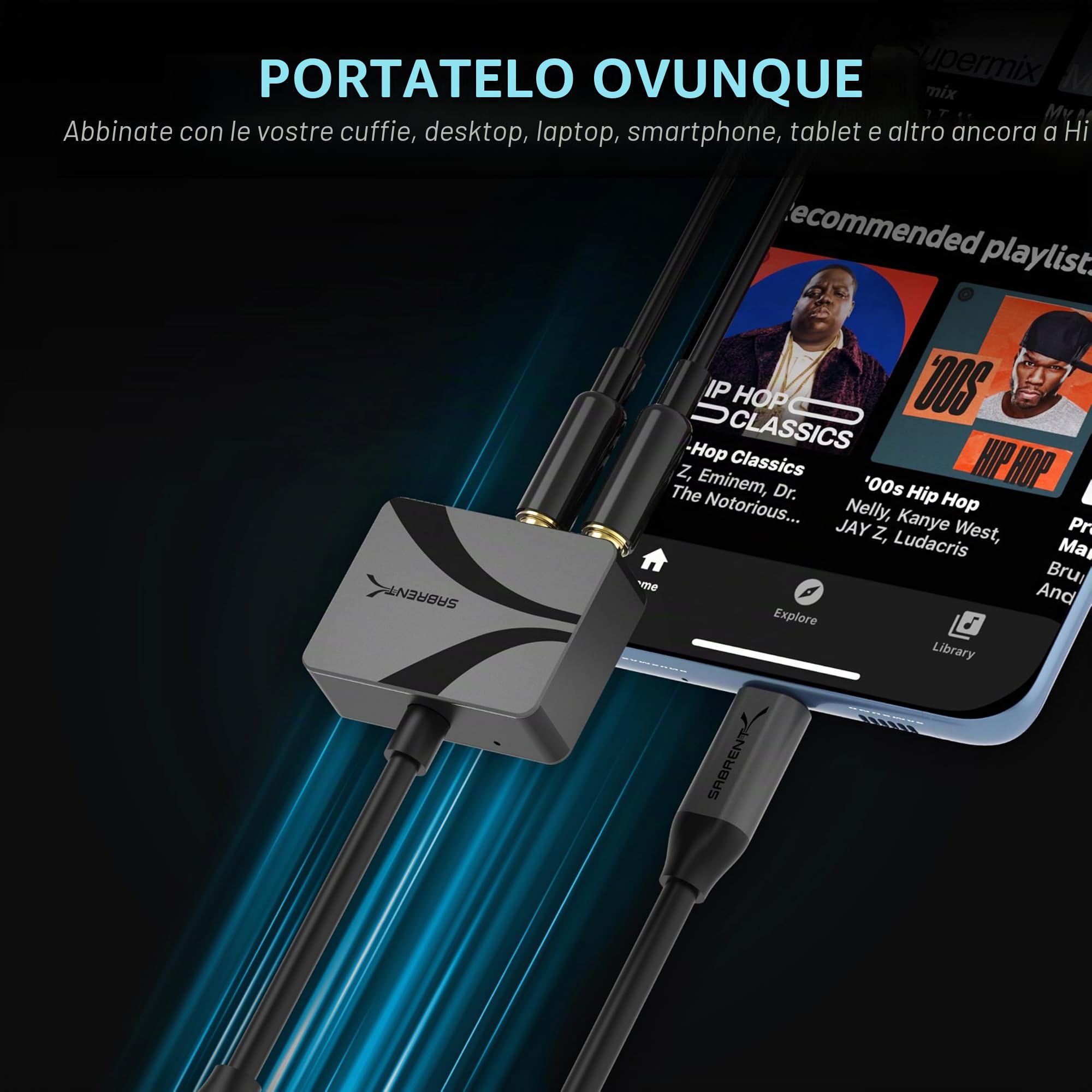 SABRENT Adattatore audio da USB di tipo C a 3,5 mm con PD da 100 W, scheda audio esterna USB C per cuffie, microfono, altoparlanti, uscita stereo, 24 bit, 96 KHz, compatibile con laptop, tablet