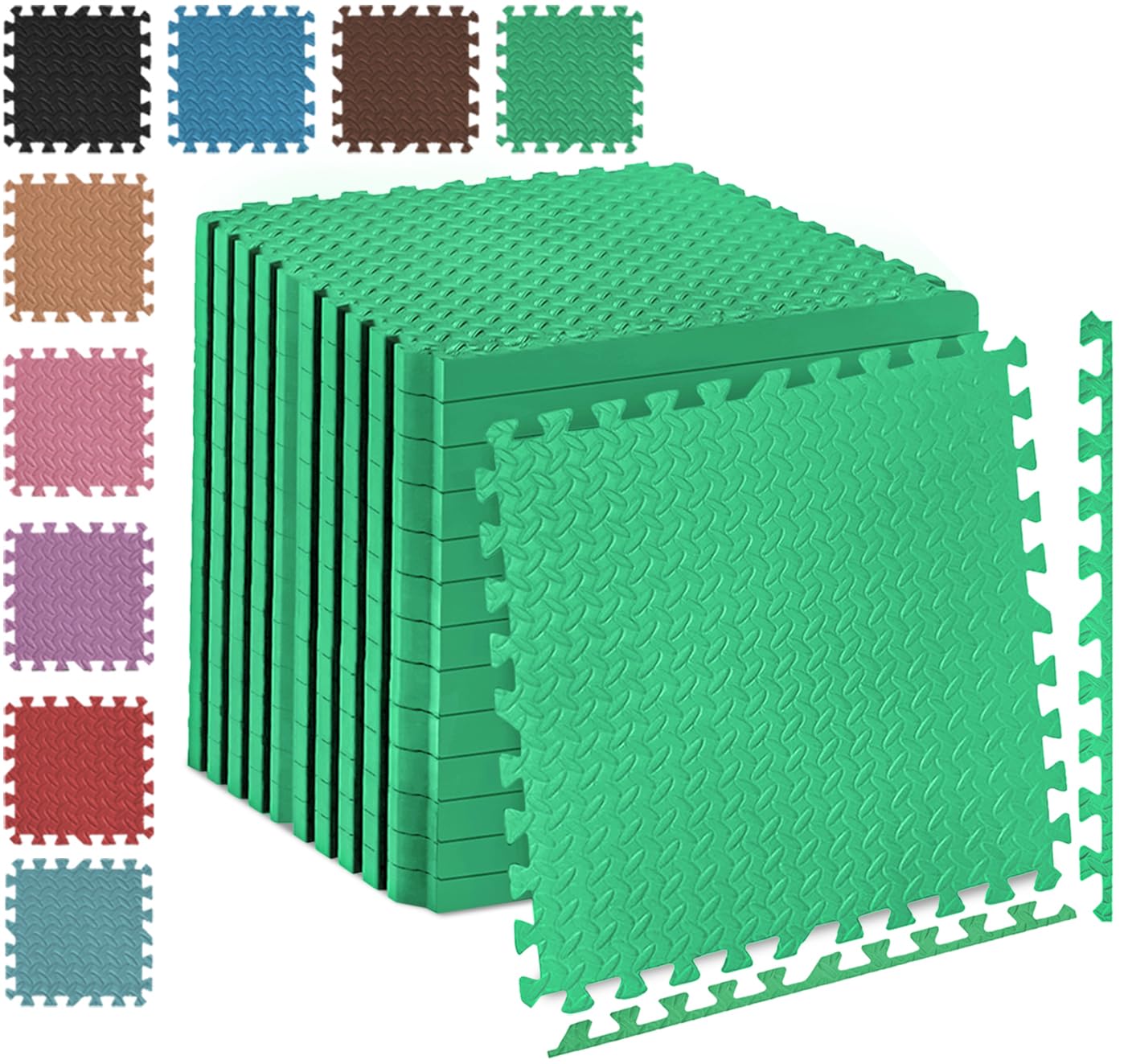 Fk Sports Leaf 60x60cm (Green, 4pcs | 16 sq.ft) 25mm Extra Thick Gym Flooring Mat, Non-skid mats, Soft Cushion EVA Rubber foam, Interlocking Puzzle Floor Tiles, for home Yoga Workout