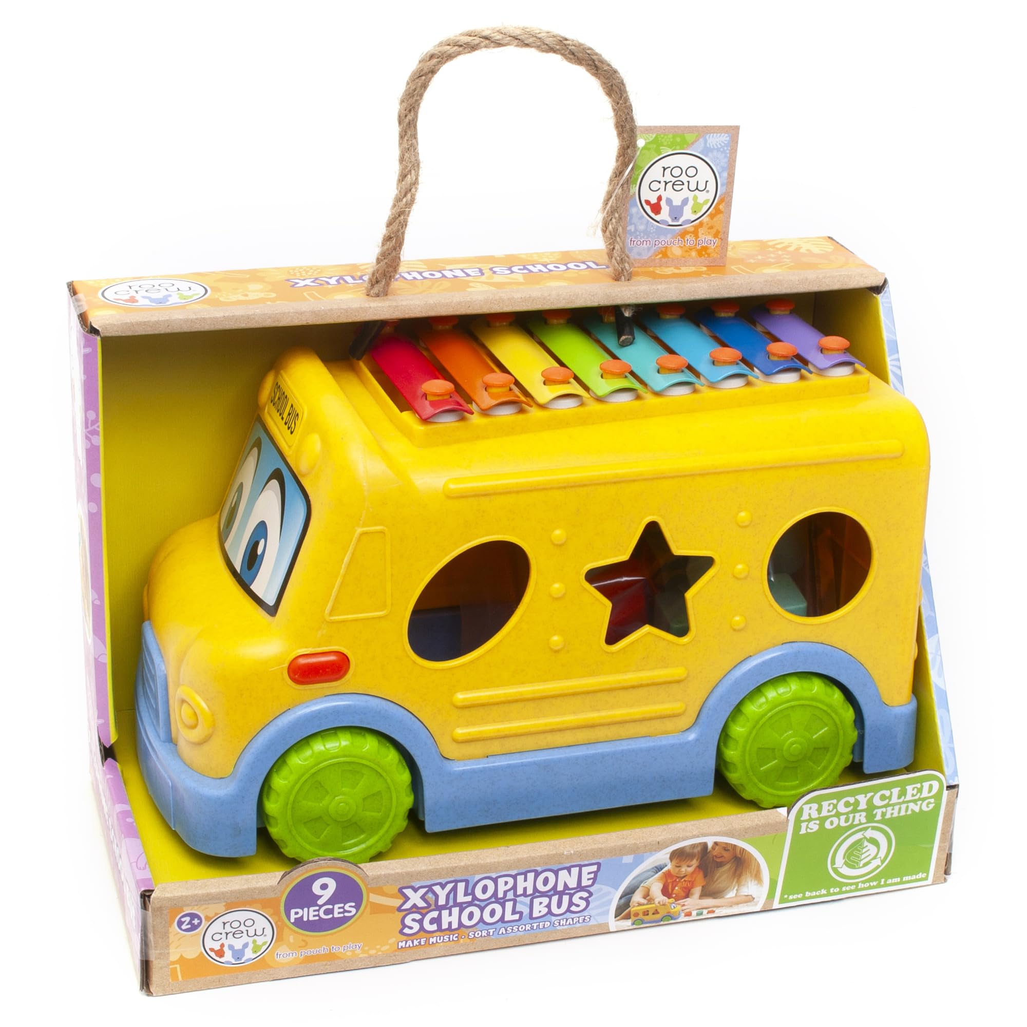 BoleyBoley Roo Crew: Xylophone School Bus - 9 Piece Shape & Sort, Color & Sounds Educational Toy, Music, Preschool, Toddlers & Kids Ages 2+