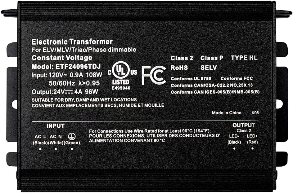 Shine Decor 24V 96W Dimmable Power Supply, Triac/ELV/MLV Phase Smooth Flicker-Free Dimming, AC to DC LED Transformer Compatible with Leviton Diva Switches, Constant Voltage, UL Listed,Class 2