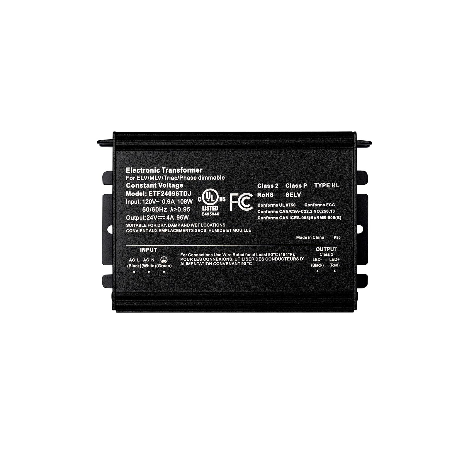 Shine Decor Fuente de alimentación regulable de 24 V, 96 W, fase triac/ELV/MLV, atenuación suave sin parpadeo, transformador LED de CA a CC compatible con interruptores Leviton Diva, voltaje constante