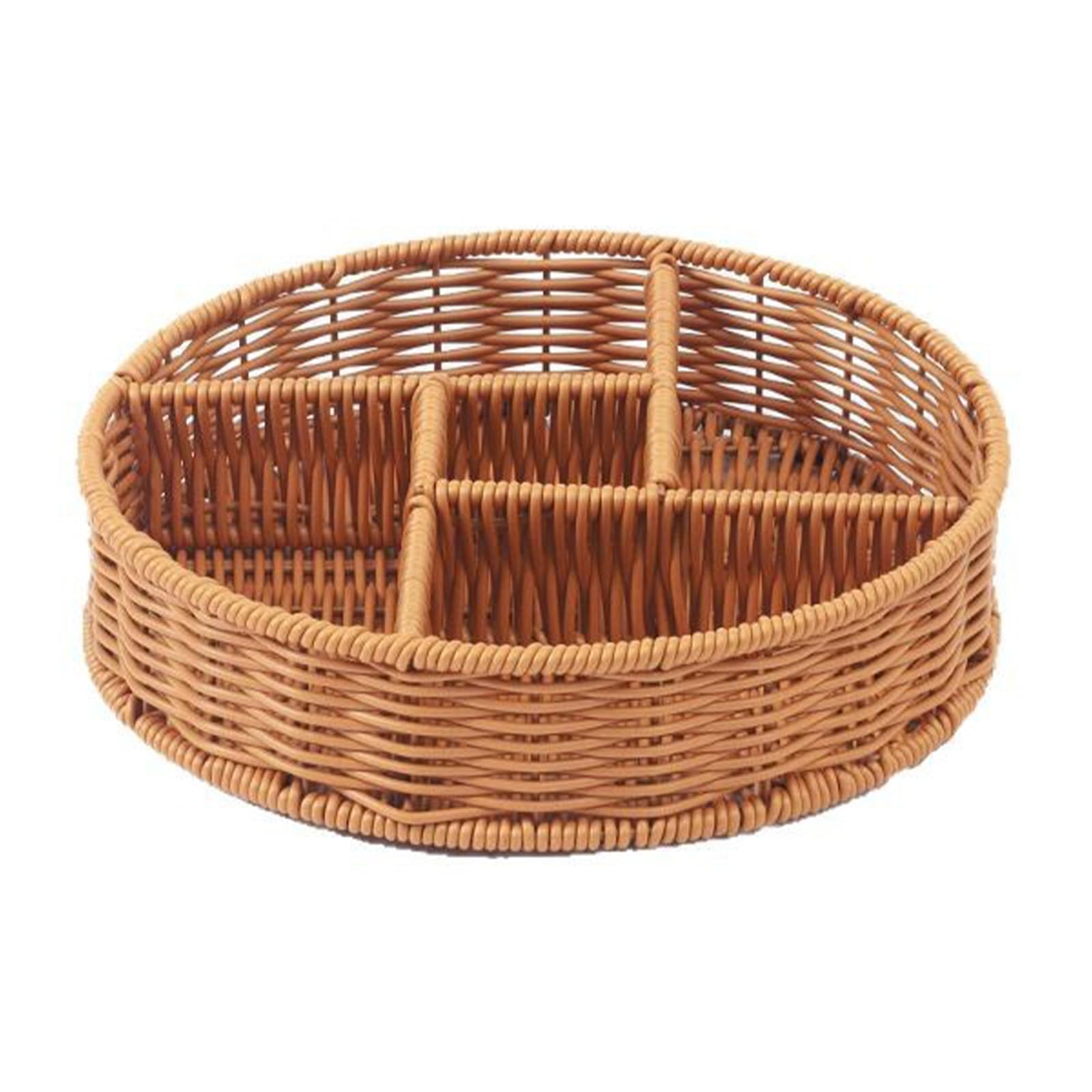 ZEPFJHE Round Woven Imitation Rattan Fruit and Snacks Tray with Multiple Compartments Divided Serving Basket for Organized Multiple Compartment Serving Tray