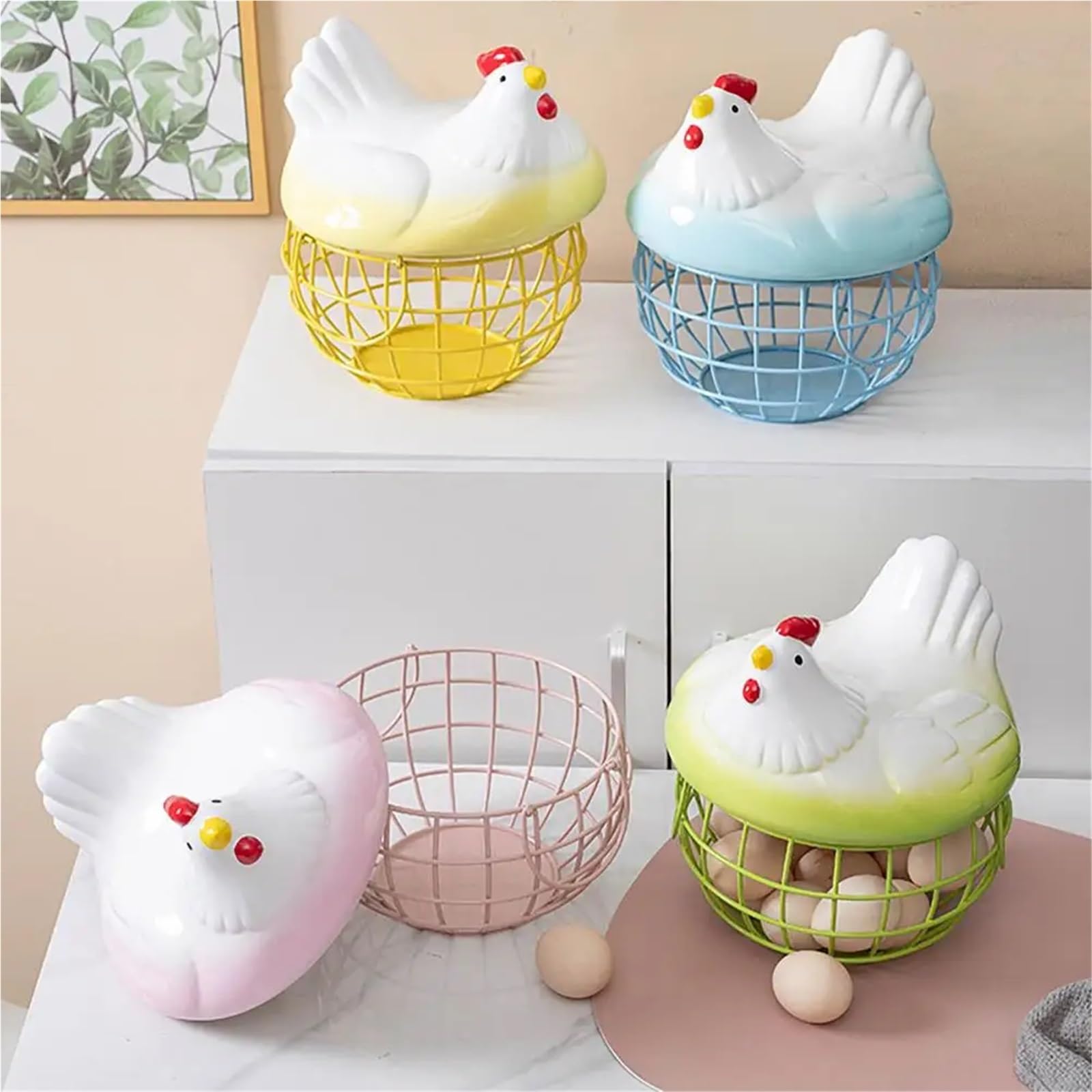 Cesta para huevos 1 juego de porta huevos de gallina, de gran capacidad, resistente al óxido, multifuncional, ideal for el hogar.(Yellow A)