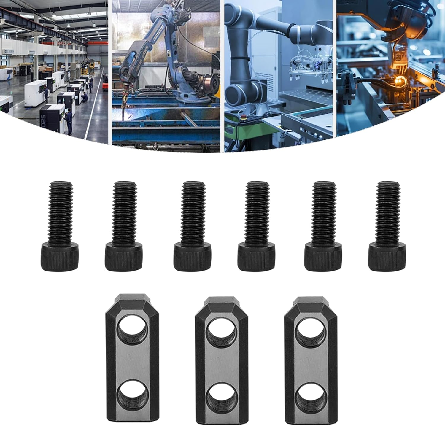 3 PCS T Nuts Set, 8" Hydraulic 3-jaw Hollow Chuck Jaws T-Nuts, T Nuts Set with Six M12 Bolts,45# Steel for Processing Various Workpieces (M12)
