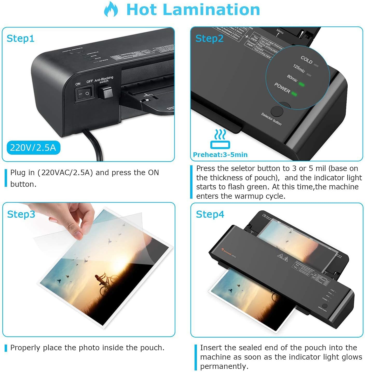 Thermal Laminator, 13 Inches Width Laminating Machine for A3/A4/A6, 3 Min Fast Warm-up with 12 inches/min Quick Laminating Speed, Quiet for Office/School/Home Use, Includes Laminating Pouches, L309-A
