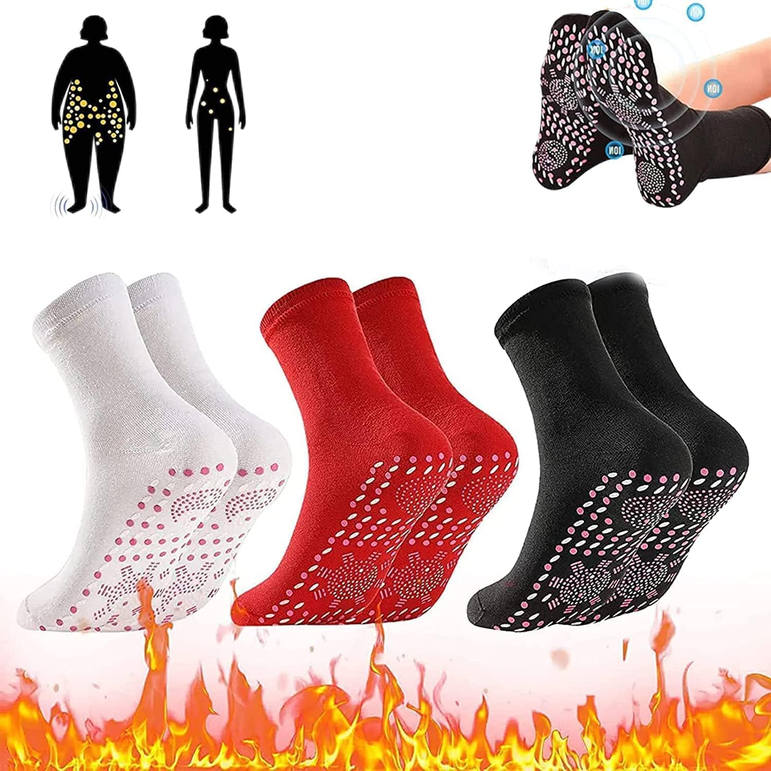3 Pairs AFIZ Tour-maline Slimming Health Sock, Vein-esHe-al Hyperthermia Socks, Self Heated Socks Washable, Foot Massage Thermotherapeutic Sock, Improves Lym-phatic Drai-nage