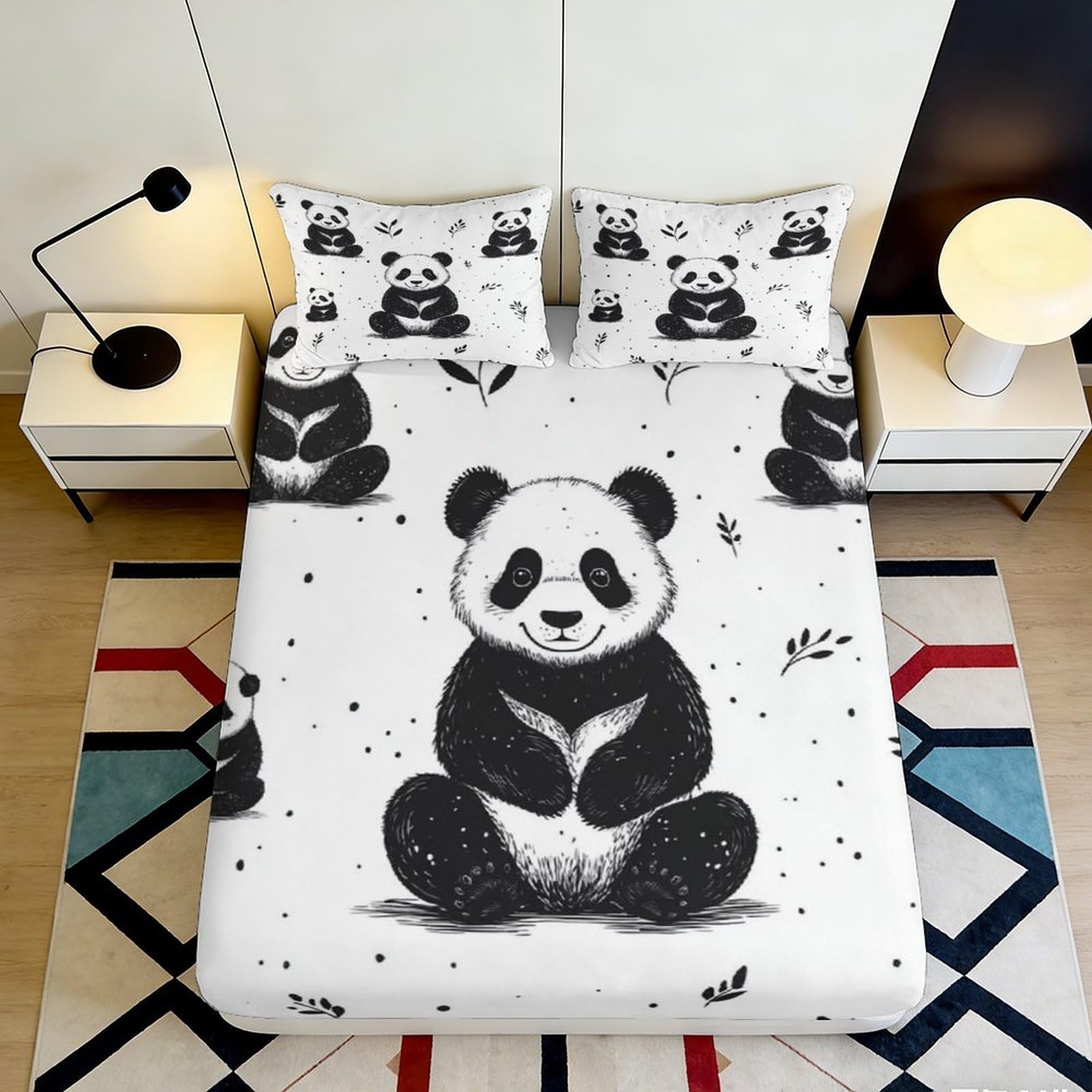Jqzkxnhpbr Style-10 3D Printed Panda Cartoon Fitted Sheet Microfiber Anti-Slip Mattress Cover For Bedroom Guest Room Decor 90X200x25cm