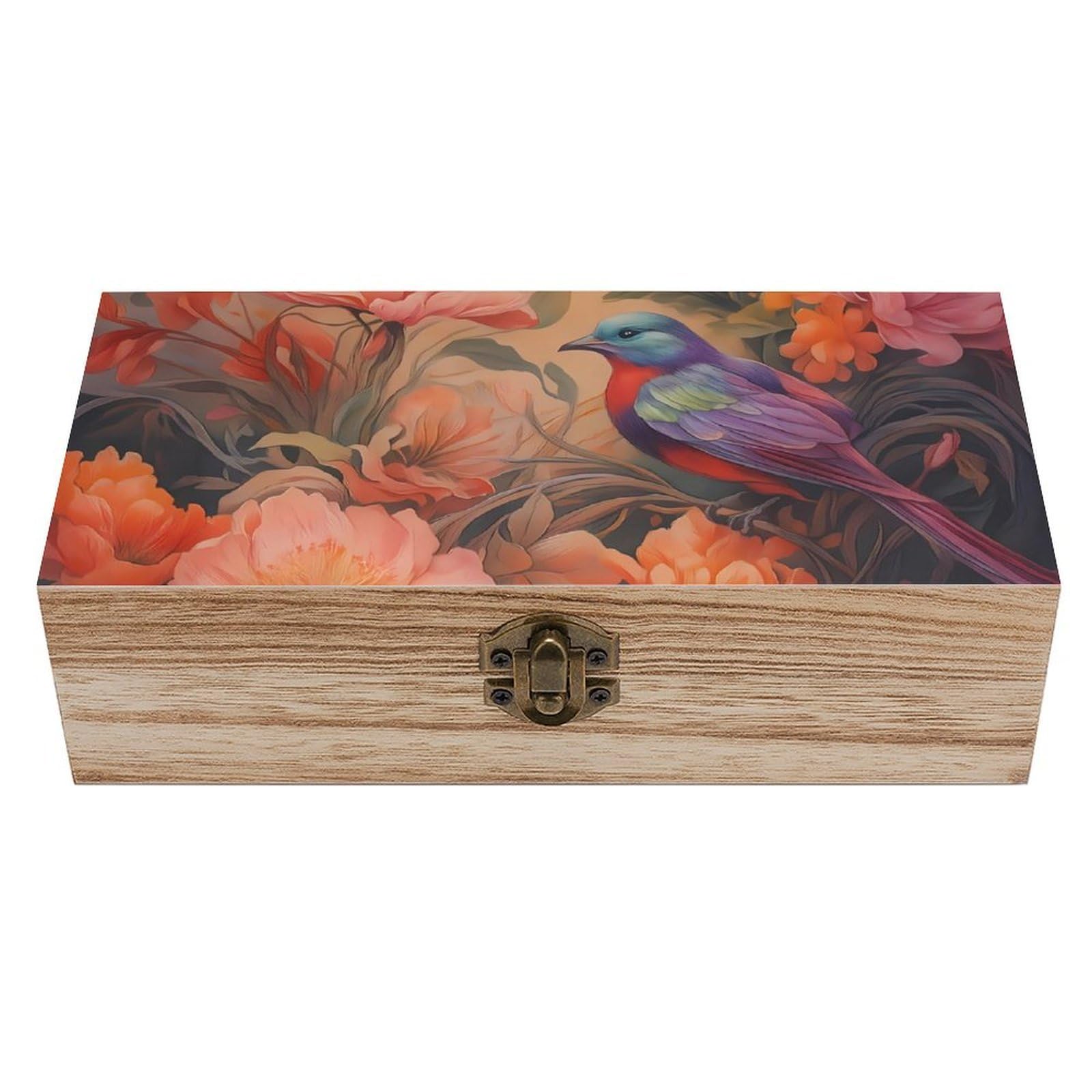 HLBSDM Enchanting Bird in Colorful Floral Retro Wooden Storage Box Jewelry Art Gift Boxs Decorative Keepsake Boxes