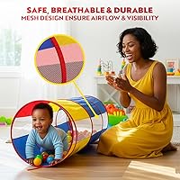 Vista 5 de Playz Túnel de juego extragrande para niños pequeños de 1 a 3 años – Tubo de gateo emergente para bebés, actividad sensorial, juguete para niños