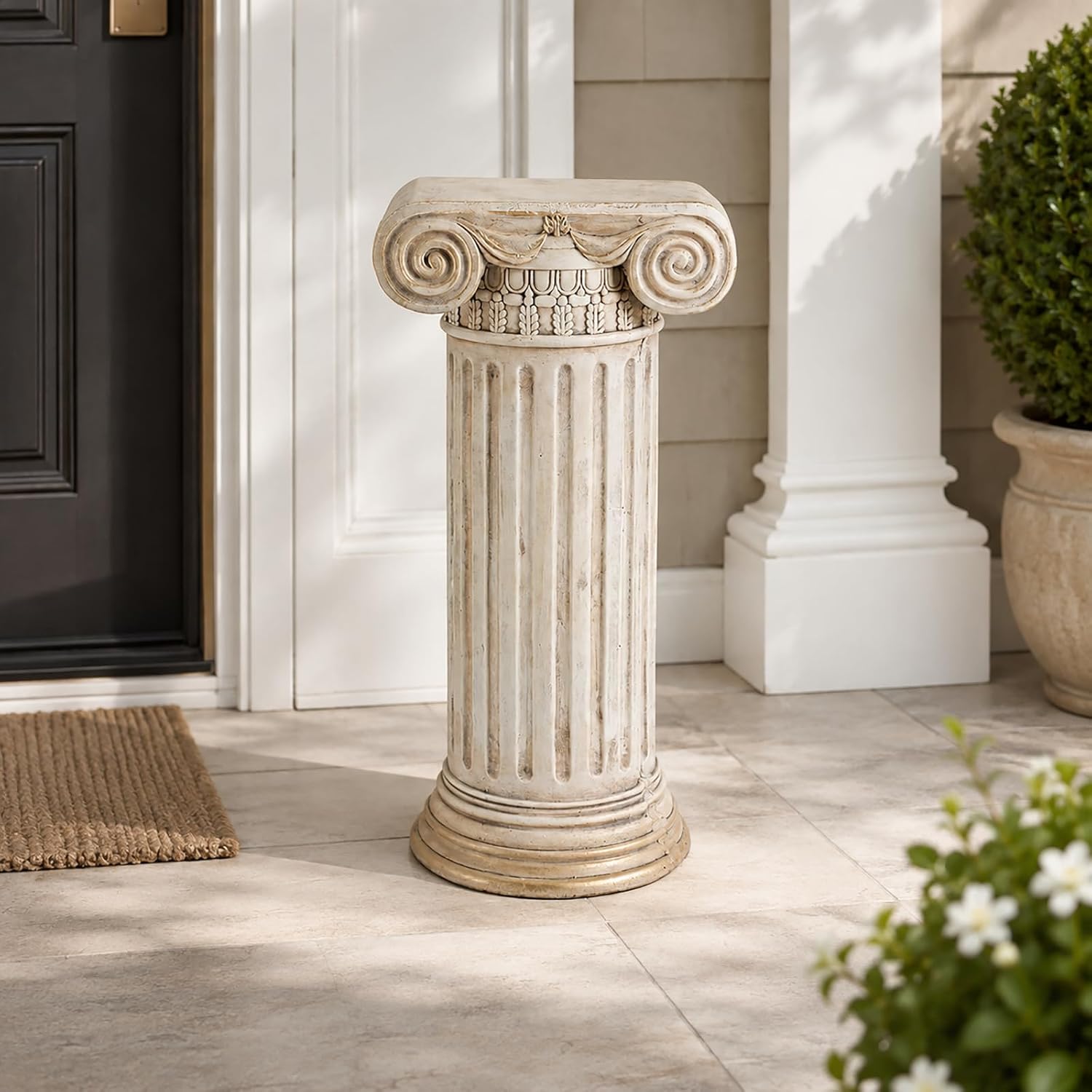 Plants Pedestal Stand, Antique White Magnesium, 20.3in Roman Column