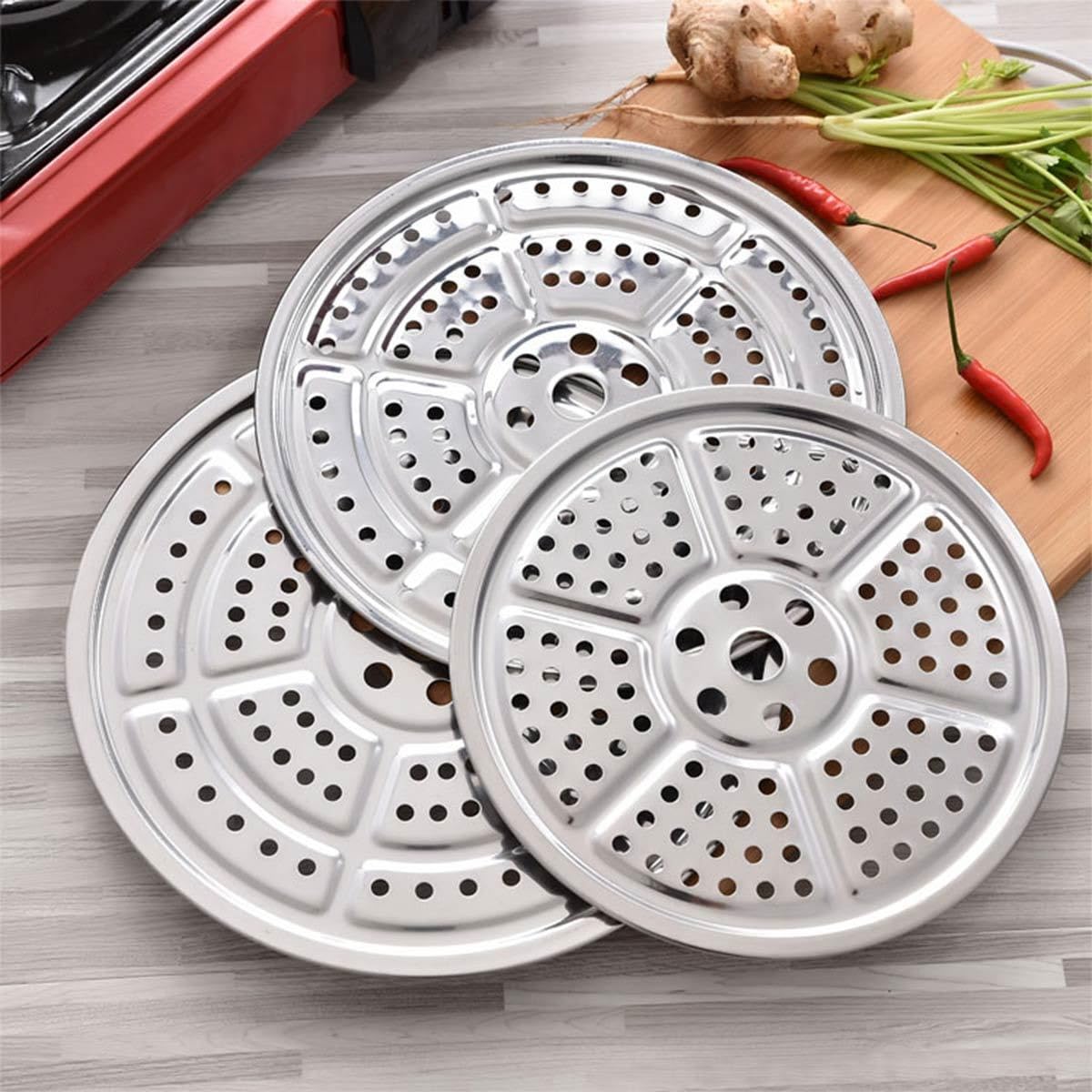 Platos de Cesta para cocinar al Vapor de Acero Inoxidable, vaporera de 40 cm con Agujeros, Color Plateado