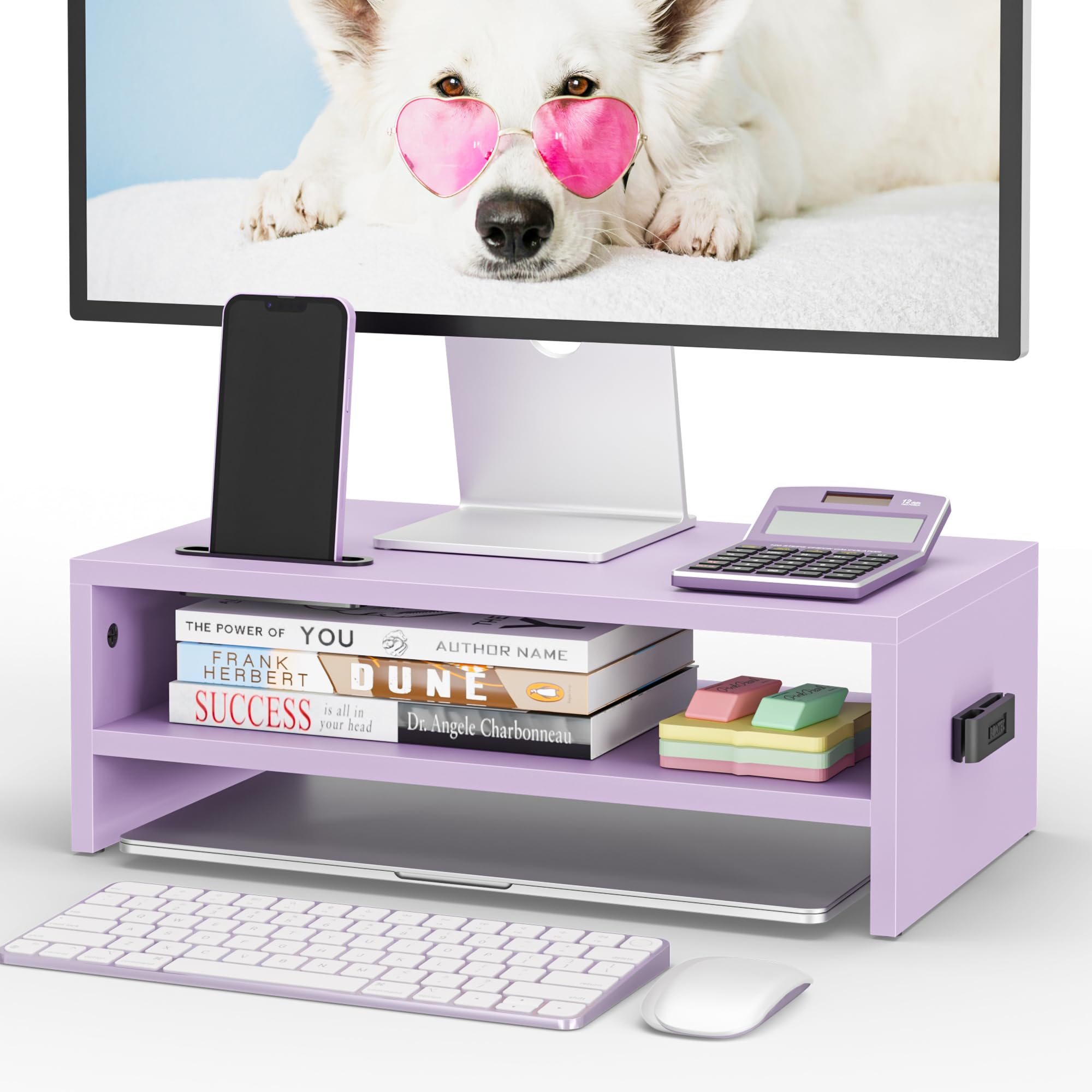 BONTEC Wooden Monitor Stand Riser 2-Tier Desk Shelf with Storage Organizer Ergonomic Computer Stand with Cable Management Cellphone