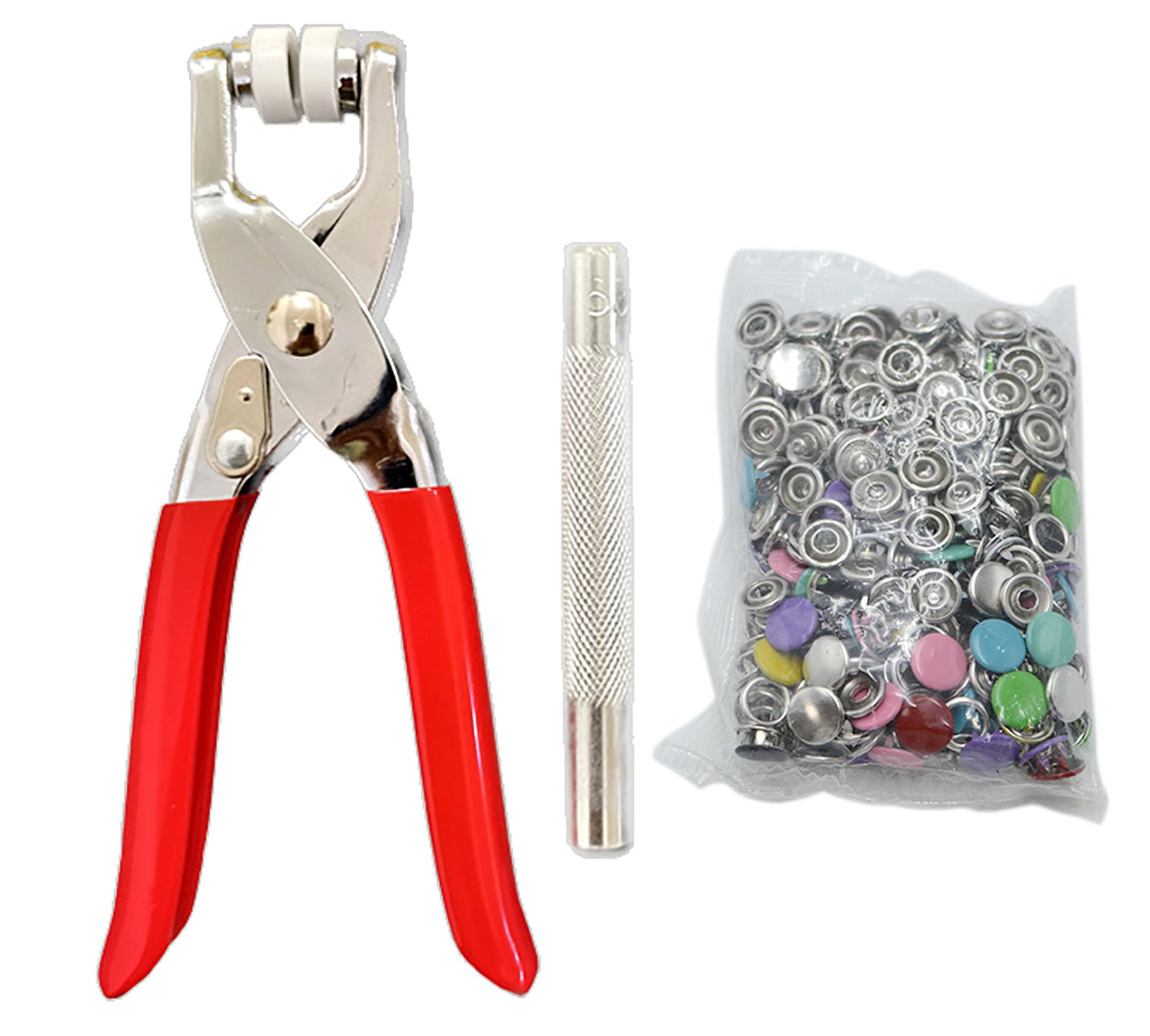 Snap Button Kit Sets, 100 Pair Colorful 5 Claw Buckle with 6 Inch Plier and Alloy Stick for Clothing Leather Crafting Sewing (1)