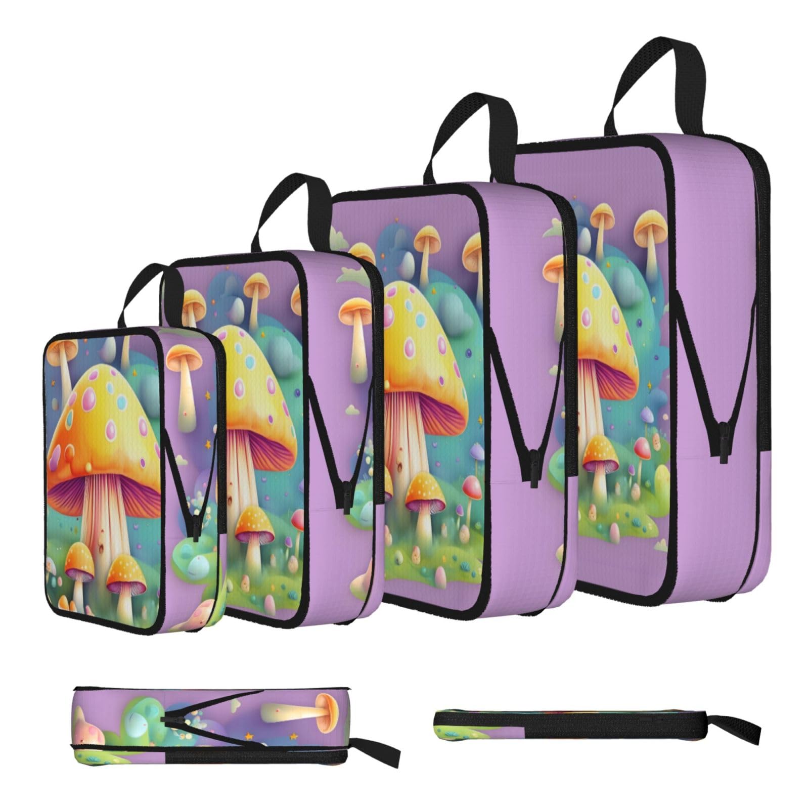 Sxzvvbn Black Fantasy Dream Mushroom Compression Packing Cubes 4 Piece Set